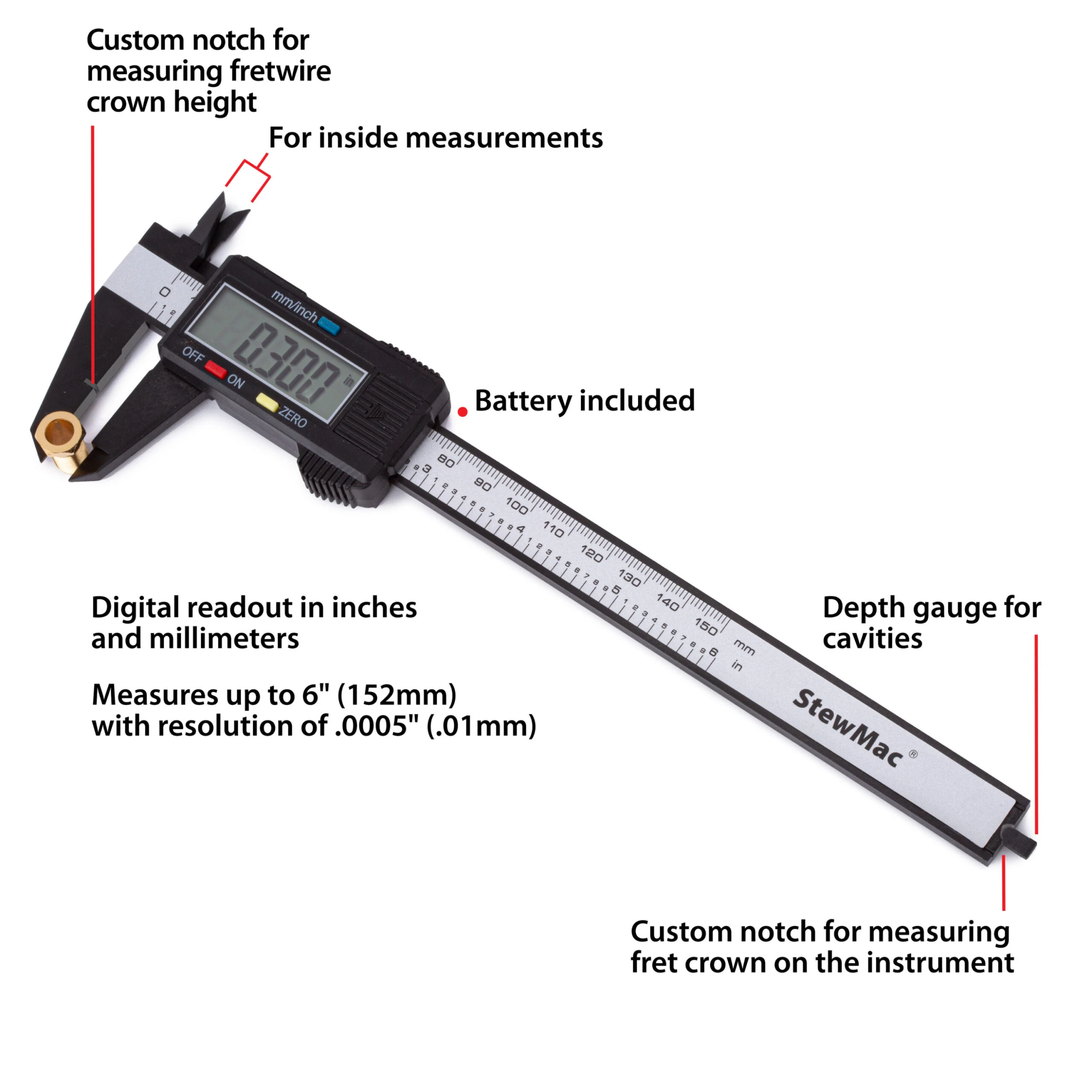 Featherweight Digital Caliper - StewMac 2 Featherweight Digital Caliper - StewMac - Image 2