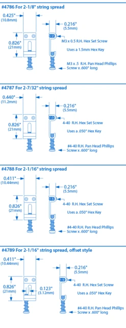 KTS Titanium Saddles For Strat - Set Of 6 - StewMac -Luthier Tools Shop 4786 spec