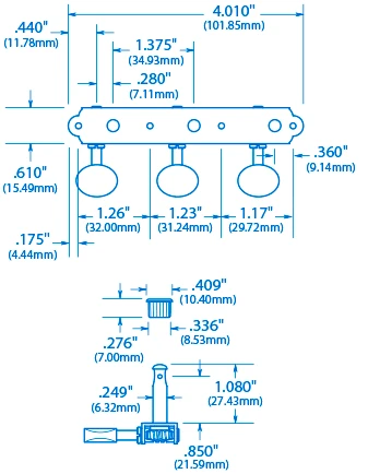 Waverly 3-On-Plate Guitar Tuners With Ebony Knobs For Solid Pegheads - StewMac 2 Waverly 3-On-Plate Guitar Tuners With Ebony Knobs For Solid Pegheads - StewMac - Image 2